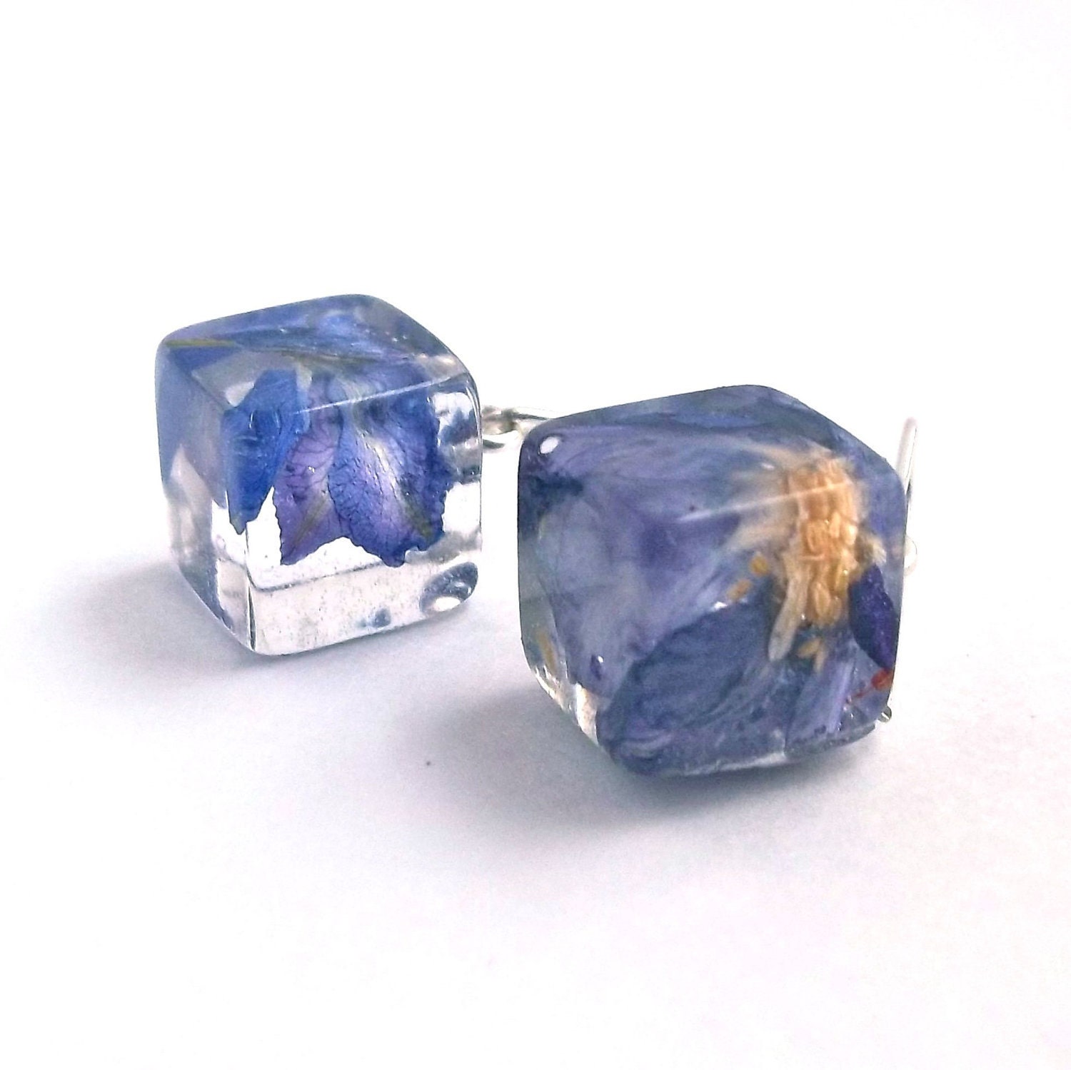 Purple Resin Earrings.  Real Flower Resin Earrings. Pressed Flower Earrings.  Handmade Jewelry with Real Flowers - Larkspur