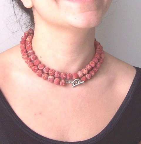 Coral necklace - holiday jewelry - Christmas gift - Red Sponge Coral Beads Charm Necklace Spring Fashion, Handmade Gift