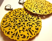 Wood Earrings-- mustard yellow- wood cut earrings.