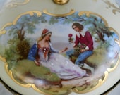 European Covered Vanity Bowl // Painted Victorian Lovers