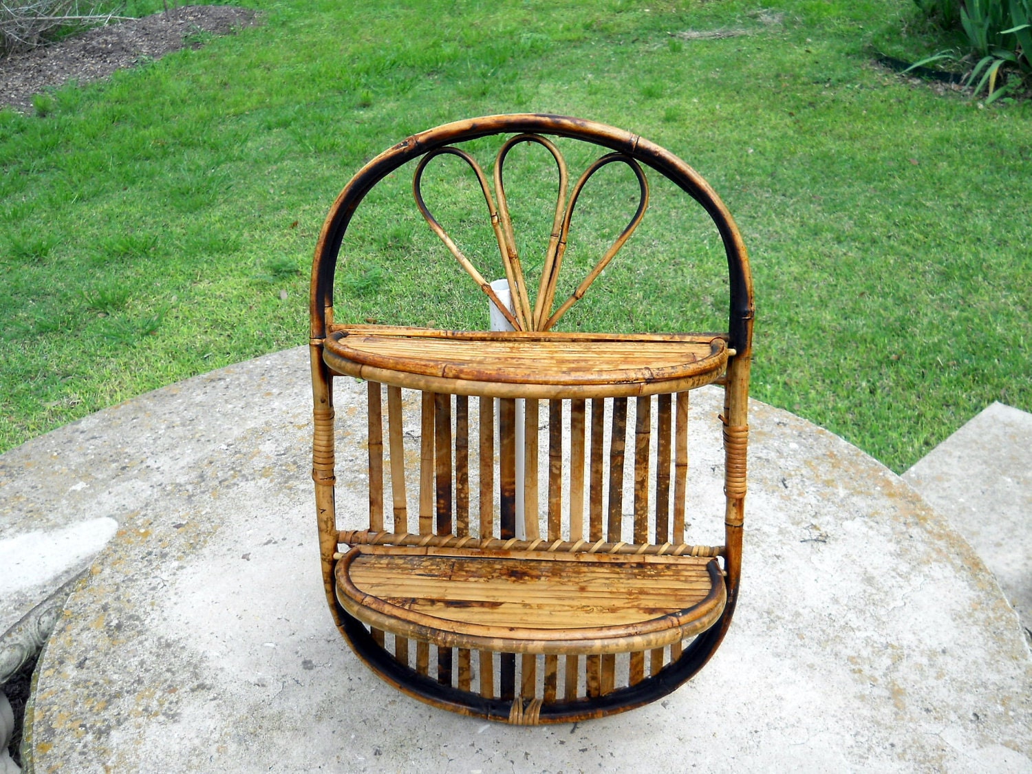 Mid Century Oval Bamboo Shelf // Small Hanging - Folding Shelves