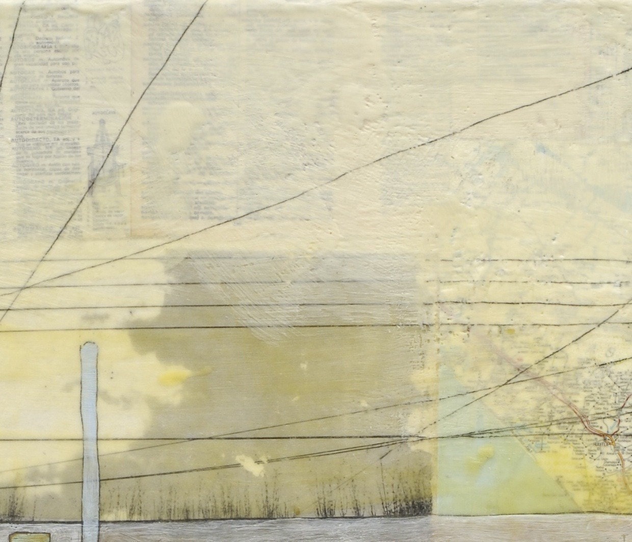 Fine Art Print of Original Mixed-Media Encaustic Painting- Laundry on Lines: always remember this place