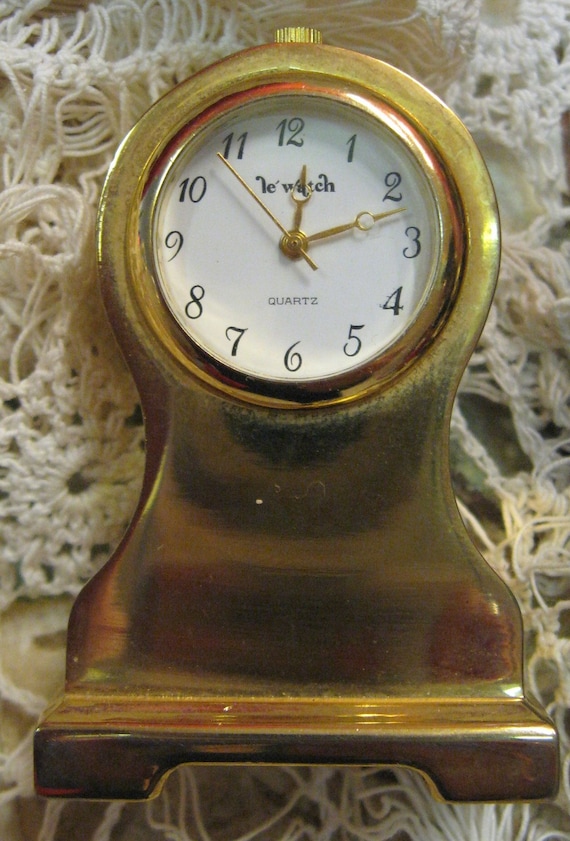 Brass Miniature Desk Mantle Clock Le Watch Quartz by MOJEART