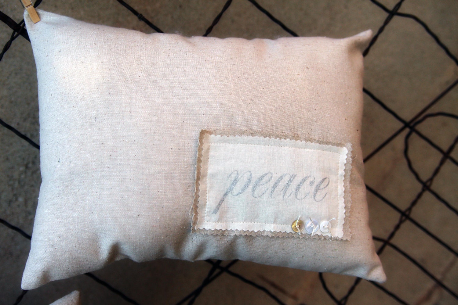 Fabric and Vintage Button Peace Pillow