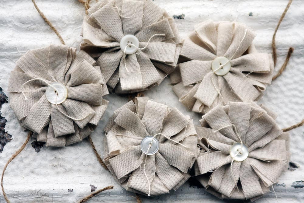5 Large Layered Fabric Flowers - 5 pcs. Wedding Decoration