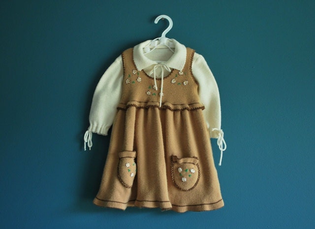 Vintage Baby Girl's Sweater Knit Pinafore Set- Size 12 Months