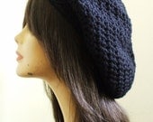 My Pretty Crochet Slouchy Hat Beret Tam Women Winter Hat BLACK Men Women Ready to Ship