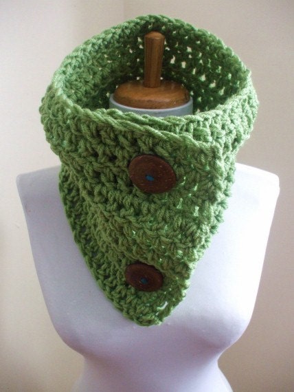 Chunky Cozy Crochet Cowl Scarf NeckWarmer Scarflette AVOCADO GREEN Unisex Men Women Ready to Ship