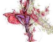 ballet with vintage floral textured spring pink fashion details -  drawing