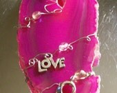 20" Silver Necklace with Large Pink Agate Slice - Agate Way To A Cure