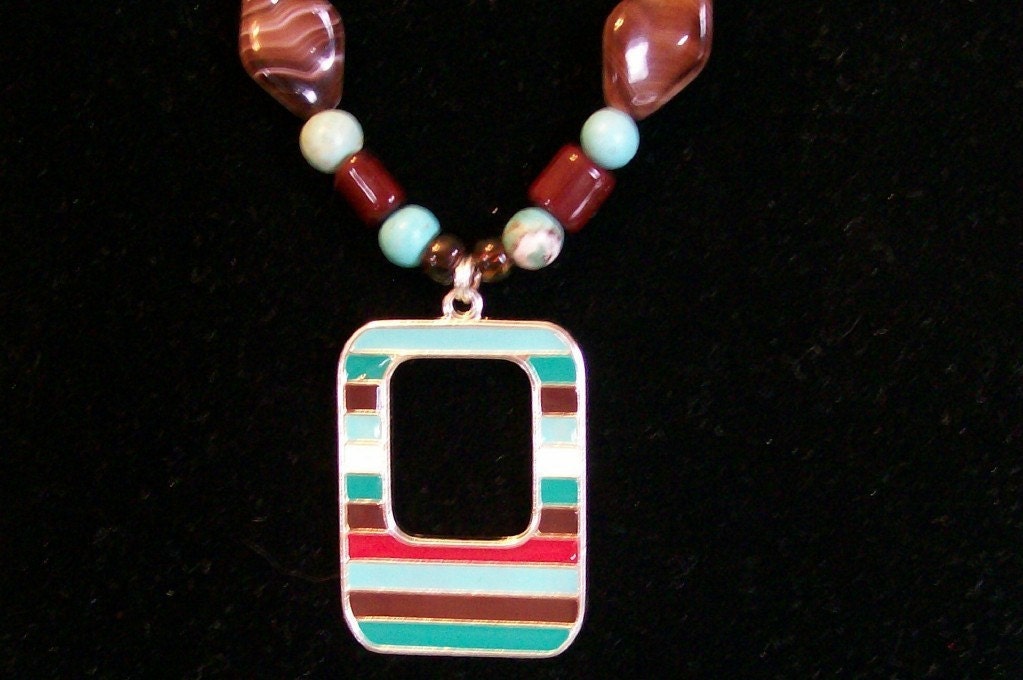 Turquoise Stripes 25Half Inch Necklace with 1Half Inch Pendant