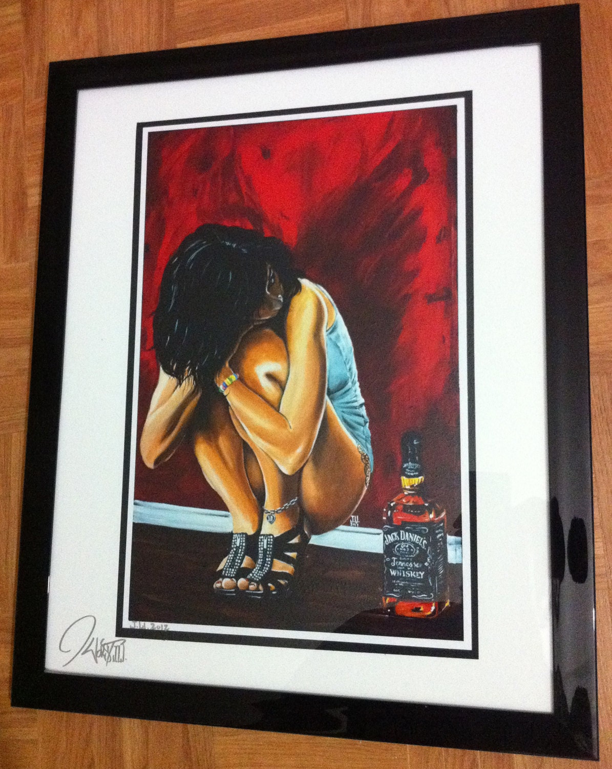JEREMY WORST Fairies Love Jack Daniels Original Artwork Signed Framed Print