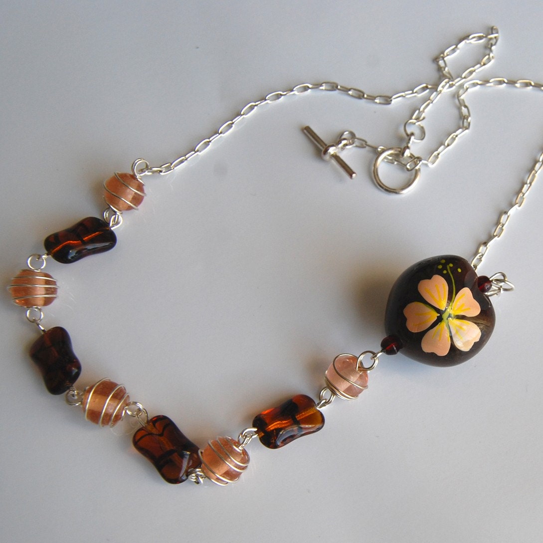 Brown Kukui Nut Hibiscus Flower Necklace by SolEMarDesigns on Etsy