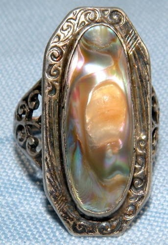 Ornate Art Deco Sterling Silver Blister Pearl Vintage Ring