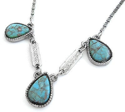 1950s Turquoise Glass Silver link Vintage NECKLACE