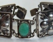 Striking 1800s Arts and Crafts Sterling Silver Green Amazonite Antique Bracelet