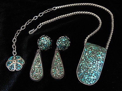 Reserved - Wonderful Turquoise silver Vintage CLIP Necklace Earrings Set