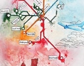 I Love Boston - Boston Subway Map painting (The T) 11" x 17"