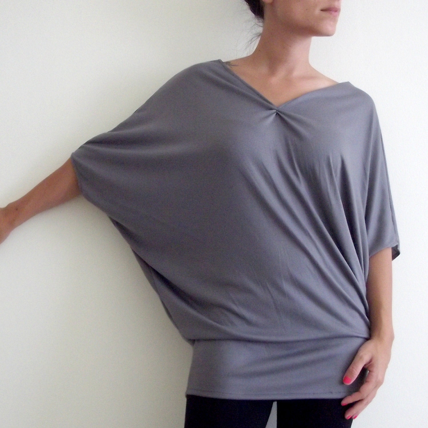 Grey Cotton Tunic Top- Oversize 'Wings' Top