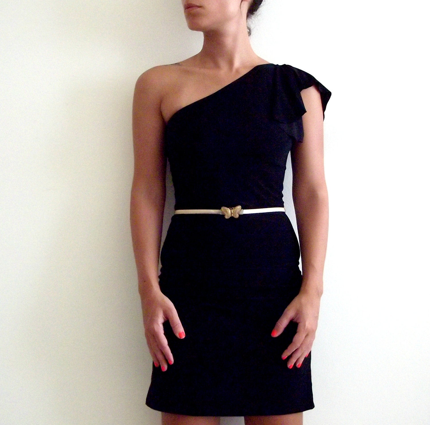 Black dress- One Shoulder Cocktail black dress made to measure