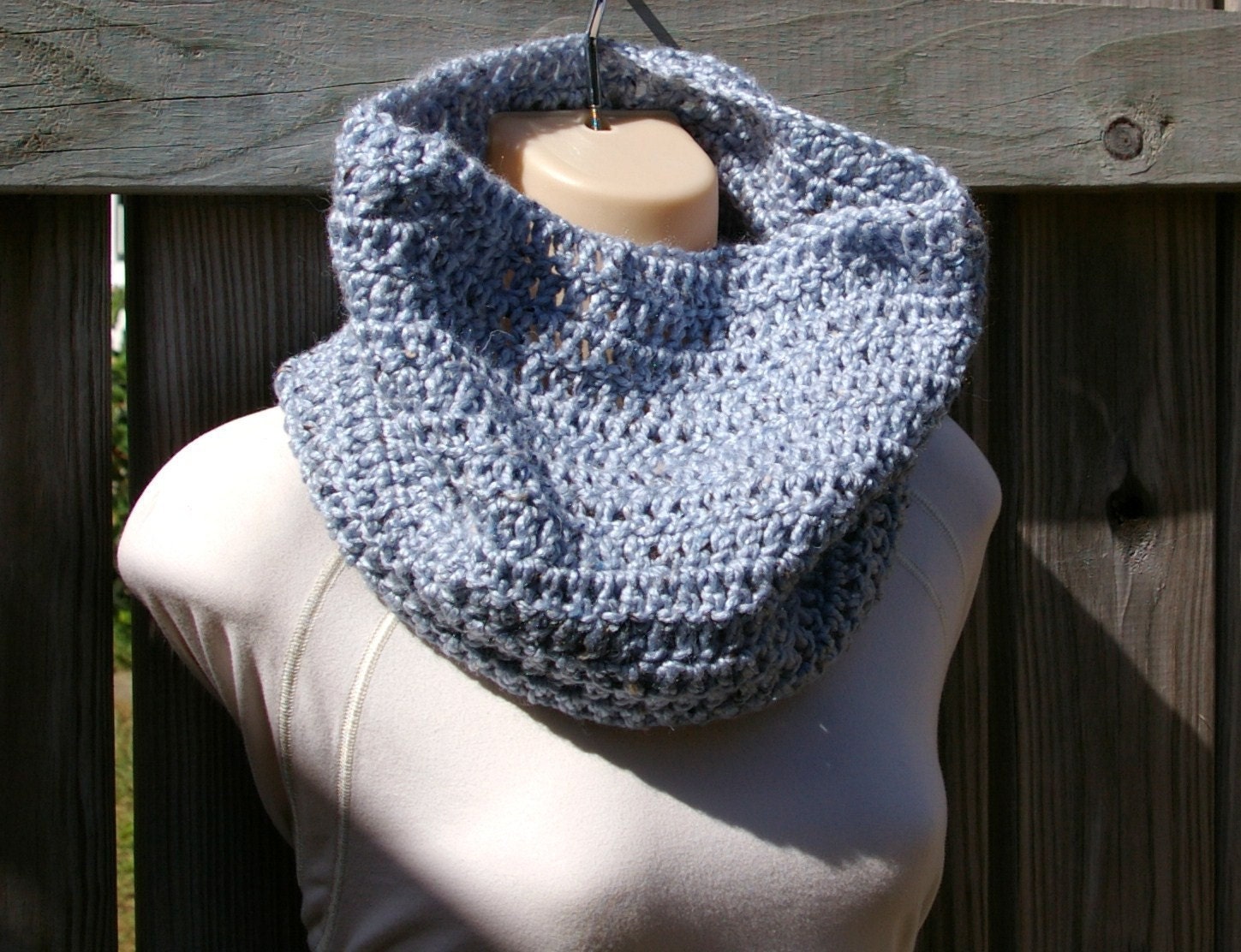 Infinity Scarf Crochet Cowl in Ice Blue Tweed