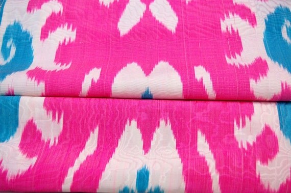 UZBEK HAND CRAFTED WOVEN SILK-COTTON IKAT ADRAS FABRIC - MORE THREE YARDS