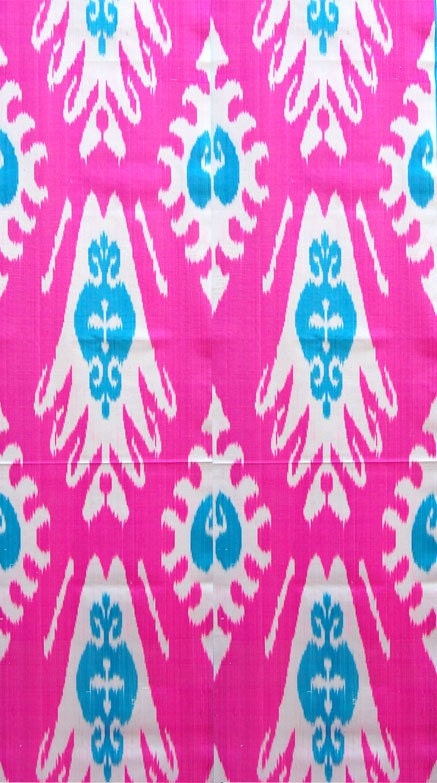 UZBEK HAND CRAFTED WOVEN SILK-COTTON IKAT ADRAS FABRIC - MORE THREE YARDS