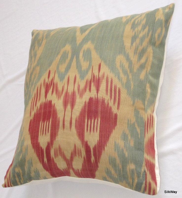 18x18 Silk cotton Uzbek Ikat Pillow case - handloom ikat fabric and hand dyed