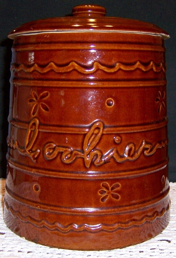 Vintage MARCREST USA Stoneware Pottery Cookie Jar by vintageguinea