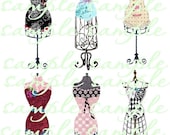 French Corsets on Vintage Dress Forms  Digital Instant Download for ATC's, Aceo, scrapbooking, altered art, jewelry, hang tags, collage