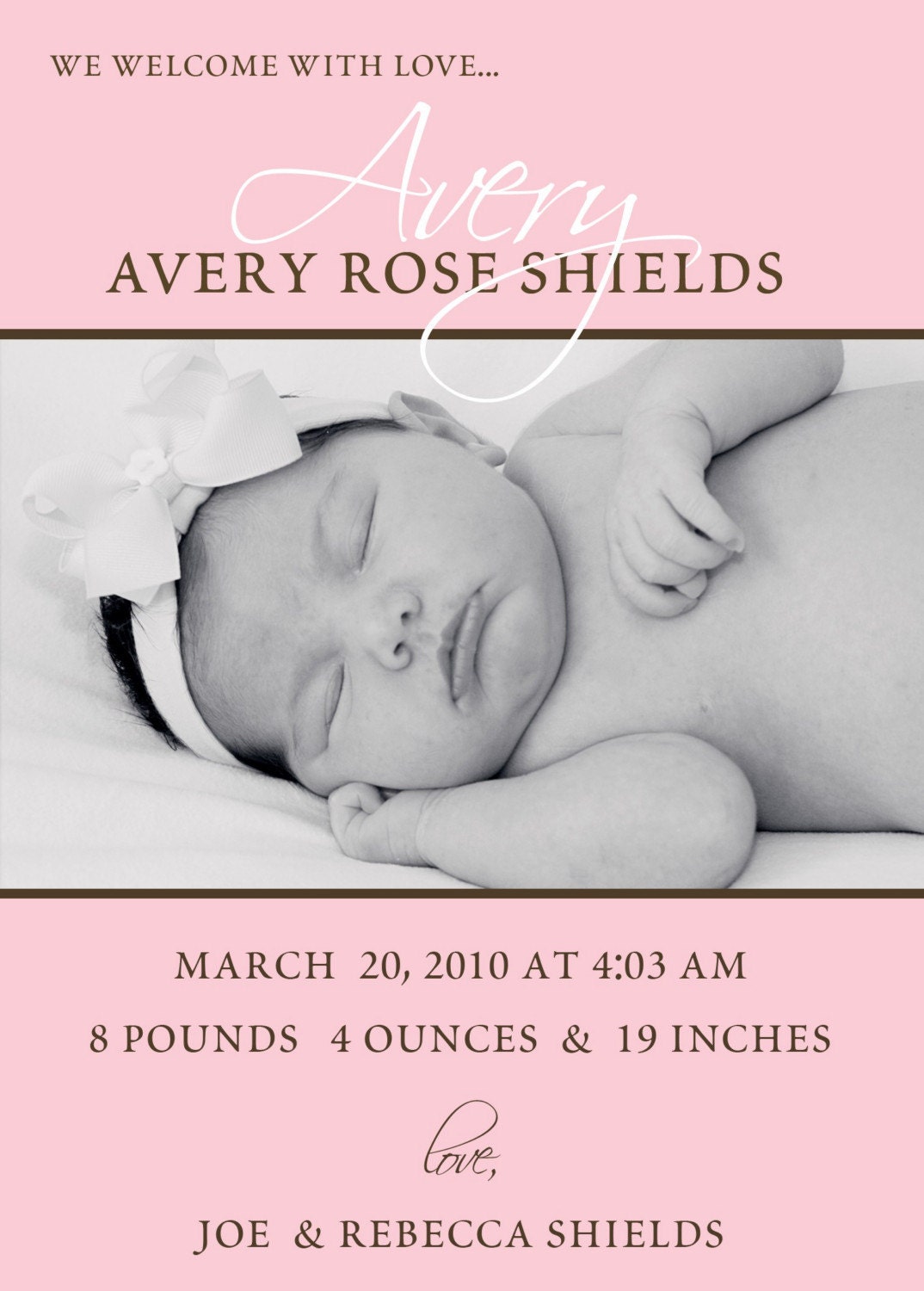 Avery Custom Photo Birth Announcement (Boy or Girl Option)