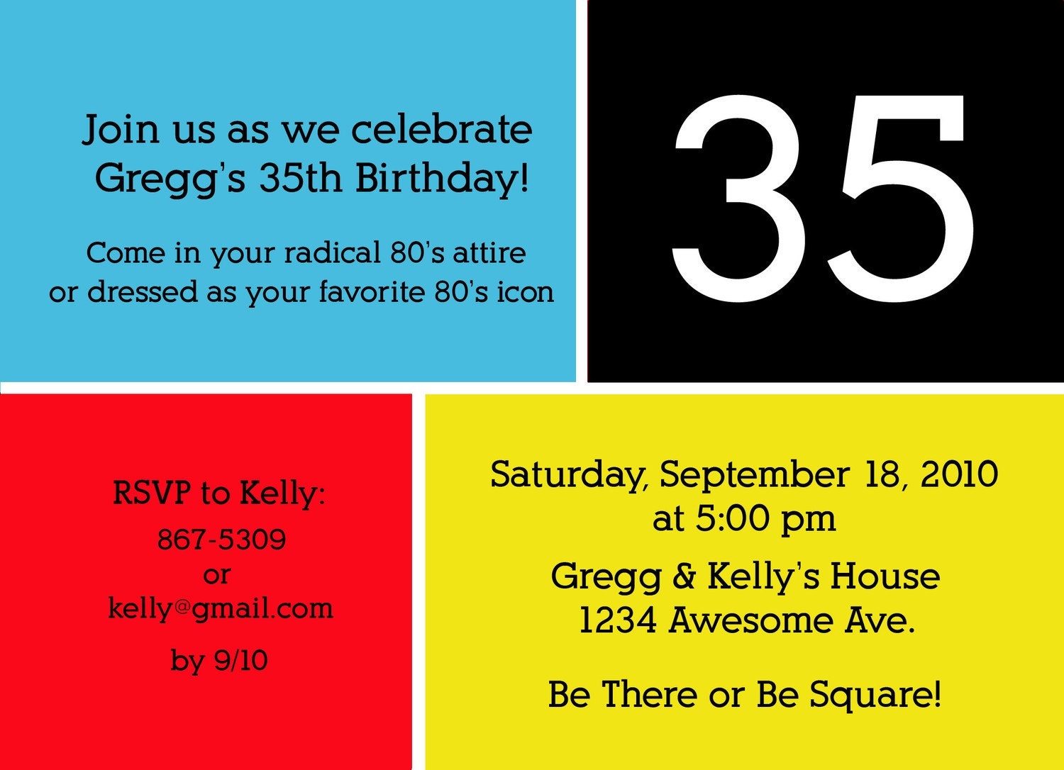Geometric 80's Birthday Party Invite (you choose the color combo)