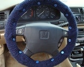 Knit Steering Wheel Cover (Navy Blue) with safety rubber backing - machine washable