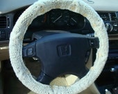 Knit Steering Wheel Cover (Cream) with safety rubber backing - machine washable