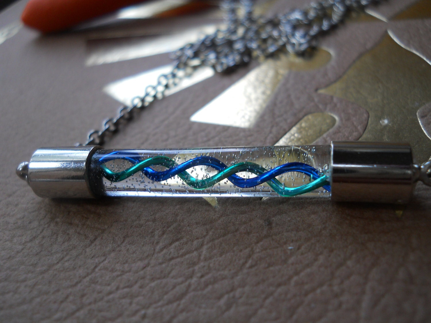 Handblown Glass Resident Evil Cosplay T-Virus/Antigen Capsule Shield Necklace