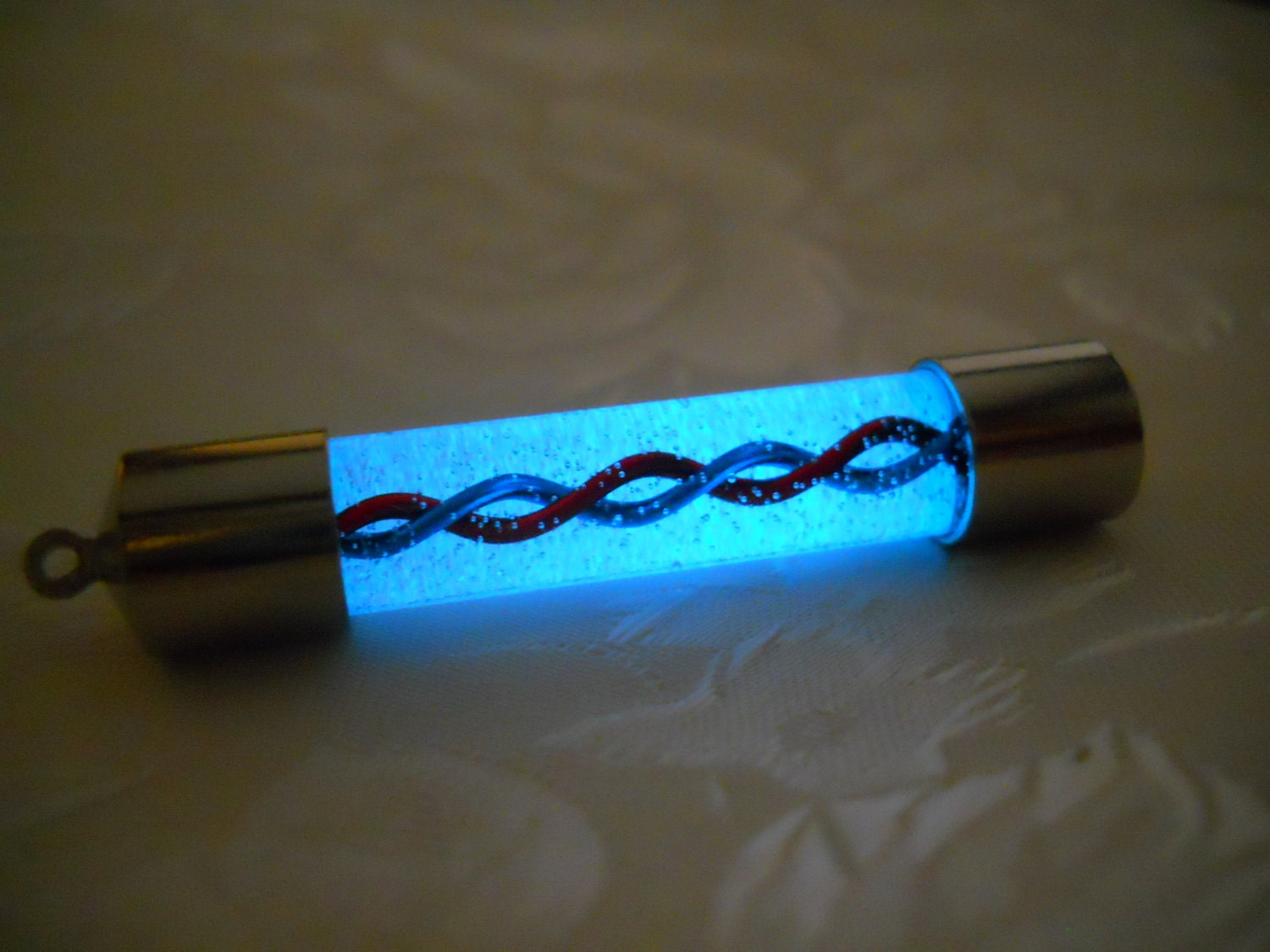 Glow In The Dark Handblown Glass DNA Strand Capsule Pendant