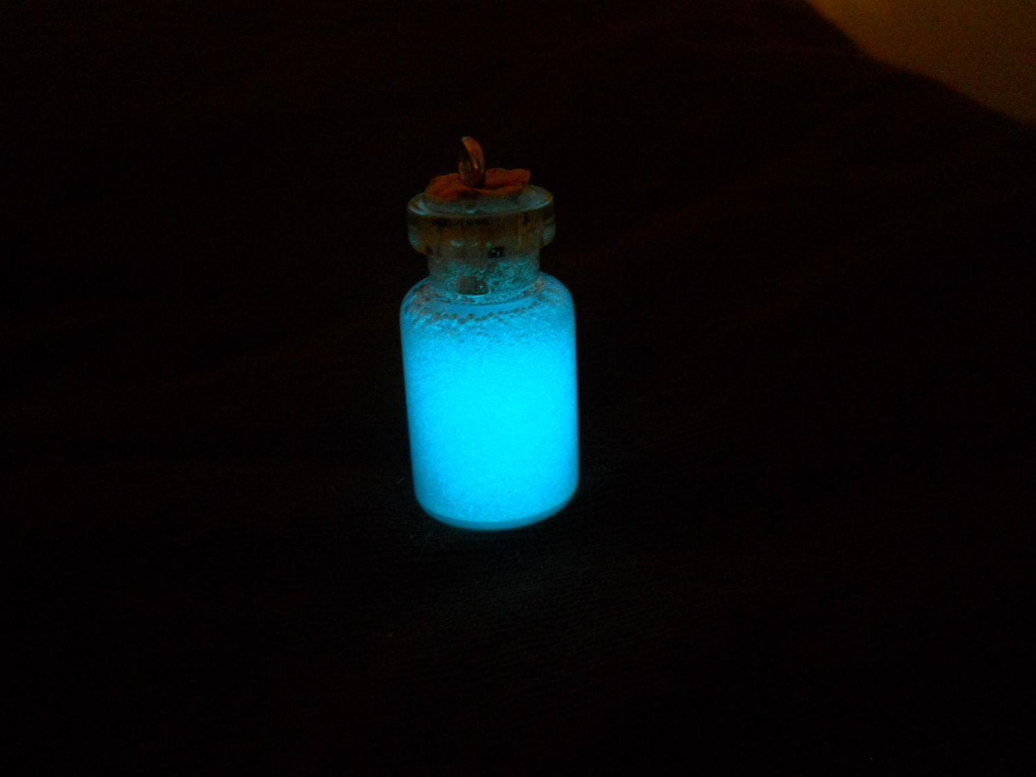 Miniature Blue Glow In The Dark Glass Bottle Necklace
