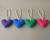 Small Heart Christmas Ornaments Recycled Felt set of 4 Jewel tones