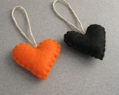 Spooky Halloween Heart Ornaments Orange and Black Recycled Felt set of 2