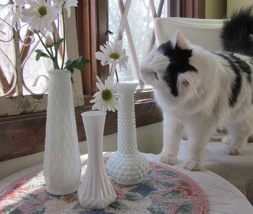 Mix & Match Milk Glass Vases Instant Custom Collection. Vintage Trio. Choose any 3 styles. Romantic cottage ECO Wedding Spring Flower decor