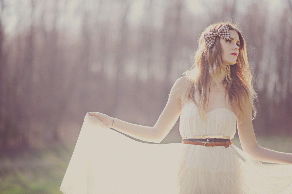 Brown Check Bow Hair Clip /// Blair