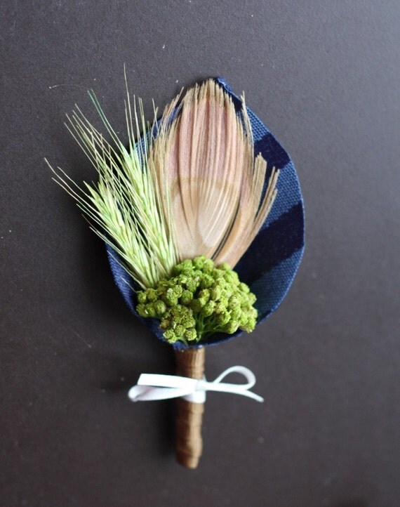 Oscar - Peacock Feather Rustic Boutonniere