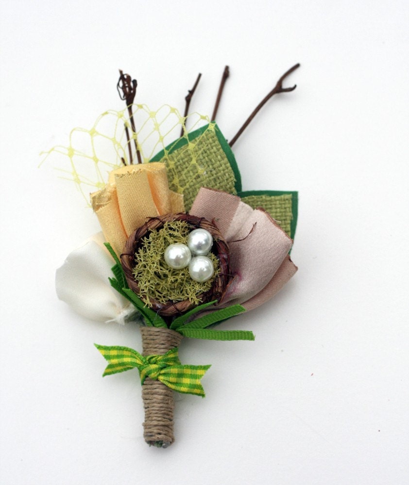 Thomas - Country rustic bird nest boutonniere
