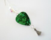 Guitar Pick Ornament Green Pearloid Christmas Tree Crystal