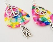 Guitar Pick  Earrings  Peace Love Custom Color Choice