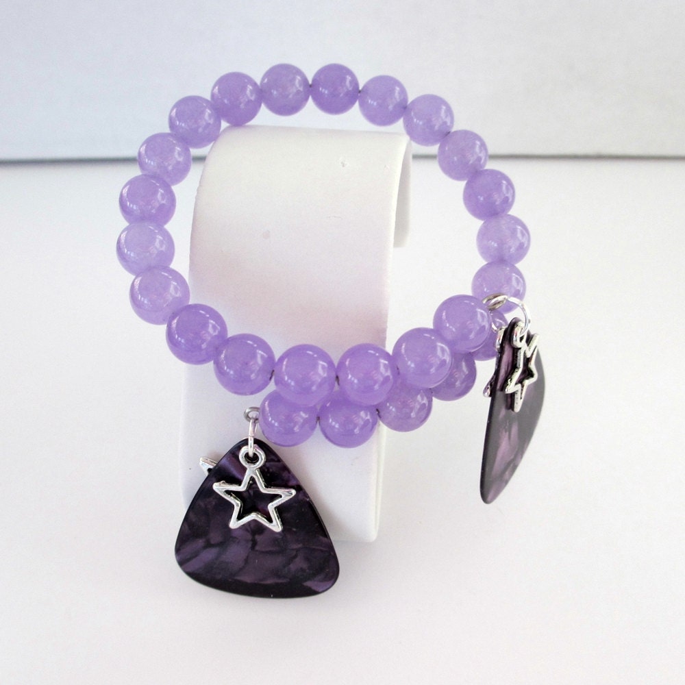 SALE Guitar Pick Bracelet Purple Pearloid Lilac Alexandrite Star