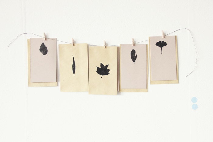 set of envelopes & cards with leaves
