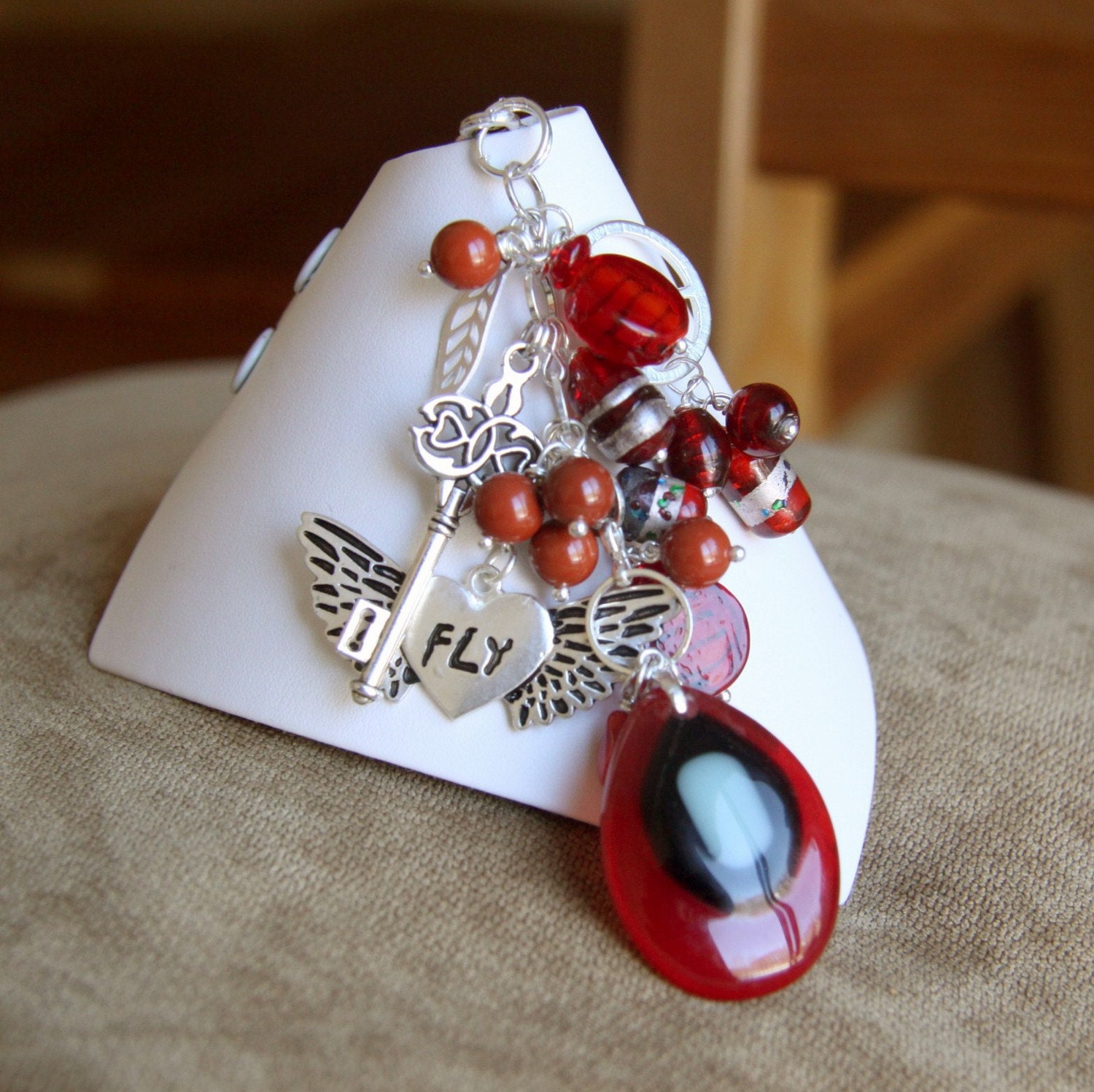 Red and silver purse dangle