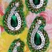 Sew on applique trim paisley- hand embroidered- Green crystal- seed and tube beads-brooch