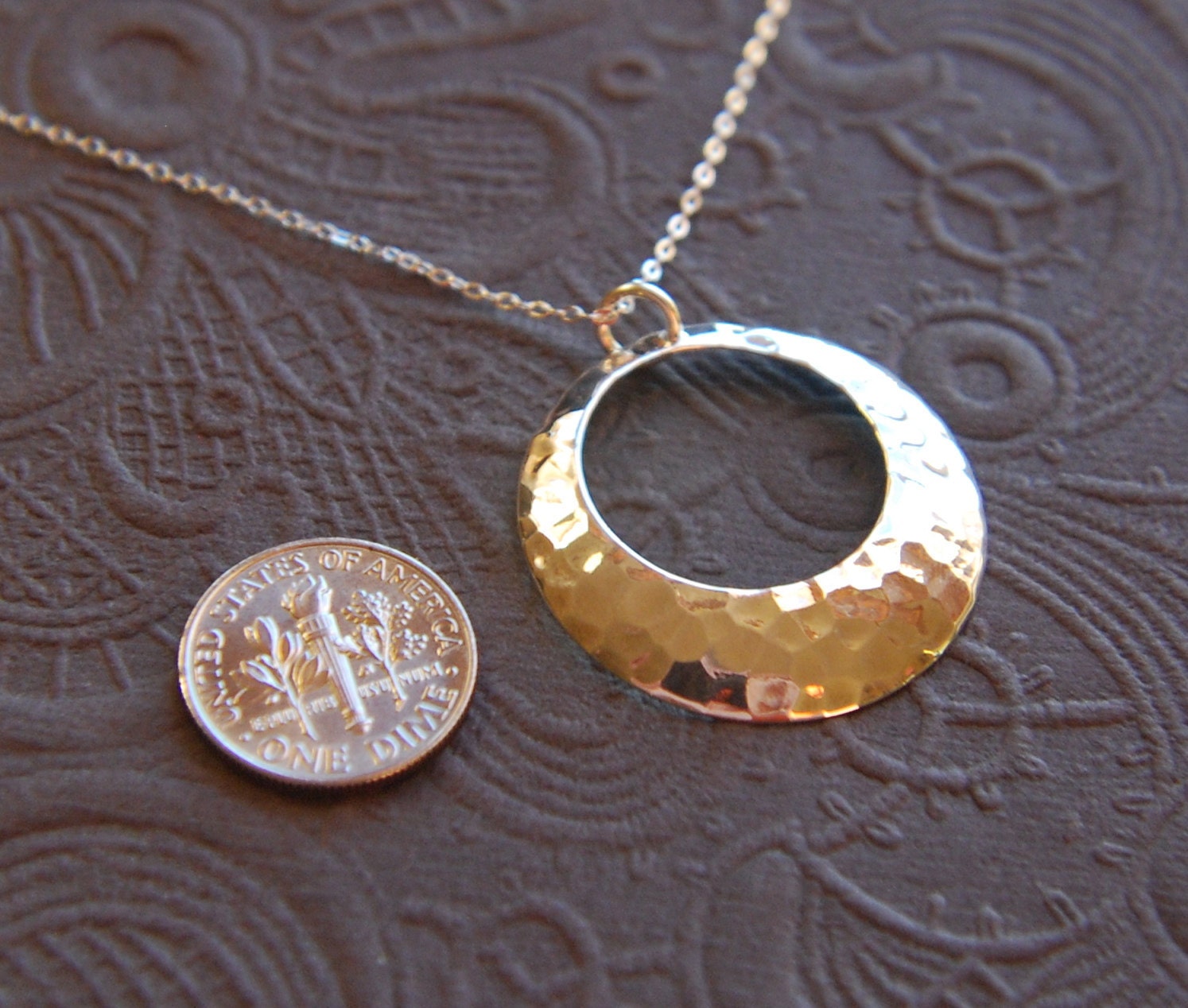 Sterling silver hammered disc pendant necklace